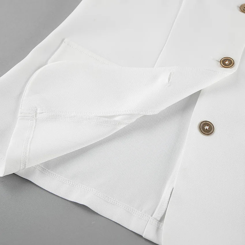 LIZAKOSHT  -  Women Sleeveless Blazer Vest White Office Waistcoat Slim Fit Workwear Summer Business Casual Top Elegant Stand Collar