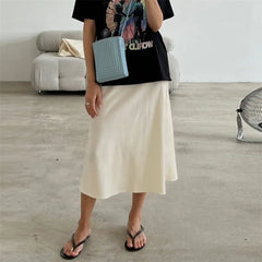LIZAKOSHT  -  Satin Skirt Women Summer Clothes Solid Color High Waist Bodycon Midi Skirts Elegant Evening Party Skirts Streetwear