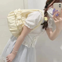 LIZAKOSHT  -  Korean Sweet Bow Pleated Lolita Spring Summer Fashion Handbag  Women Shoulder Bag All Match