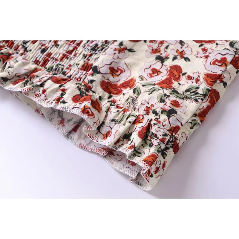 LIZAKOSHT  -  2024 Women French Style Vintage Floral Print Camis Summer Holiday Crop Top
