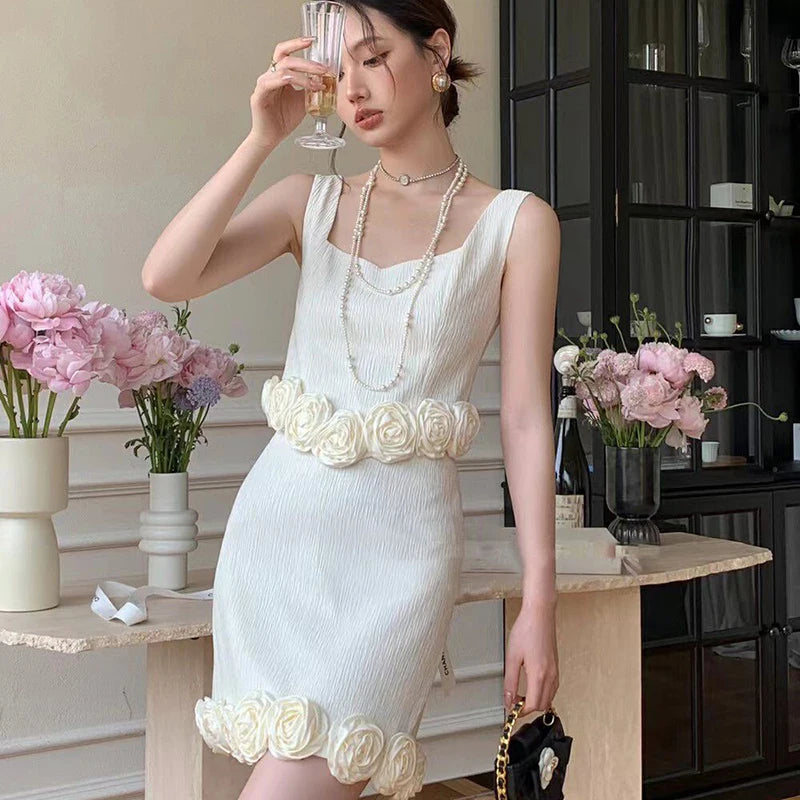 LIZAKOSHT  -  Summer New French Style Elegant Sweet 2 Piece Set Fashion Sleeveless Top + Short Skirt Sets For Women OL Two Piece