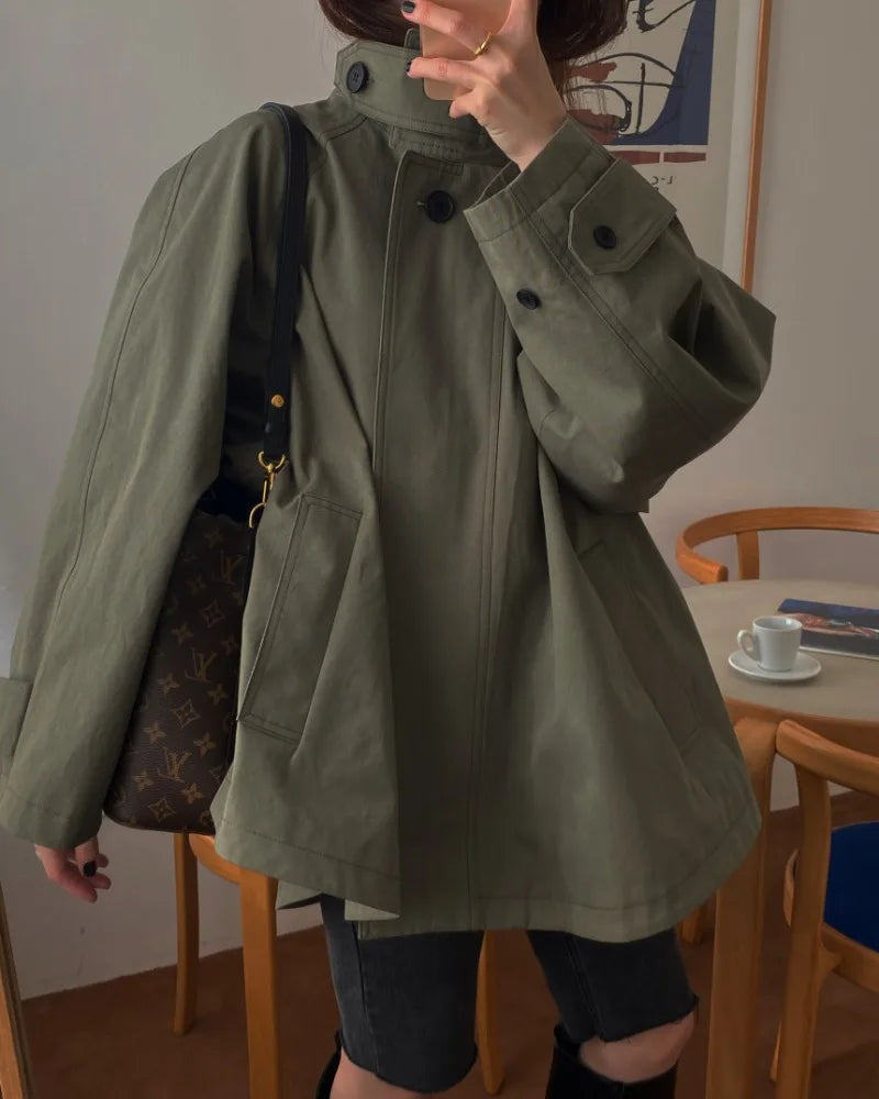 LIZAKOSHT  -  Korean Chic Vintage Stand Collar Zipper Coat Women Y2k Loose Long Sleeve Tops Mujer 2025 Early Autumn New Casual Jackets