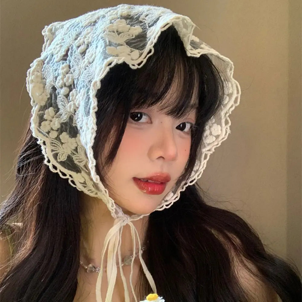 LIZAKOSHT  -  Turban Triangle Bandana Cute Hair Band Countryside Style Lace Hair Scarf Wraps Hair Accessories Triangle Scarf Travel