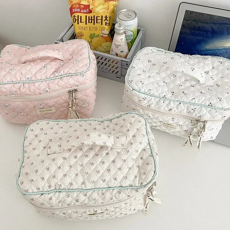 LIZAKOSHT  -  Women Zipper Cosmetic Organizer Handbag Portable Toiletry Case Cotton Makeup Bag