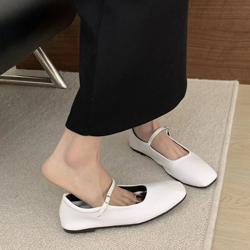 LIZAKOSHT - Spring Women Red White Flat Shoes Fashion Round Toe Ladies Soft Sole Dress Ballerinas Shoes Casual Outdoor Elegant Mary Jane Sho
