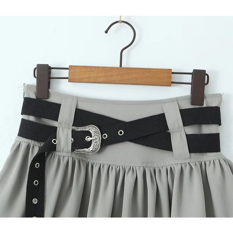 LIZAKOSHT  -  American Retro Side Zipper With Belt Mini Skirt Women Sexy Low Waist Summer Y2K Skirts With Shorts Underneath