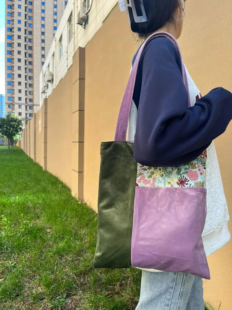 LIZAKOSHT  -  Flower Patchwork Velvet Vintage Casual Handbag Tote Bags Women Commute Shoulder Bag