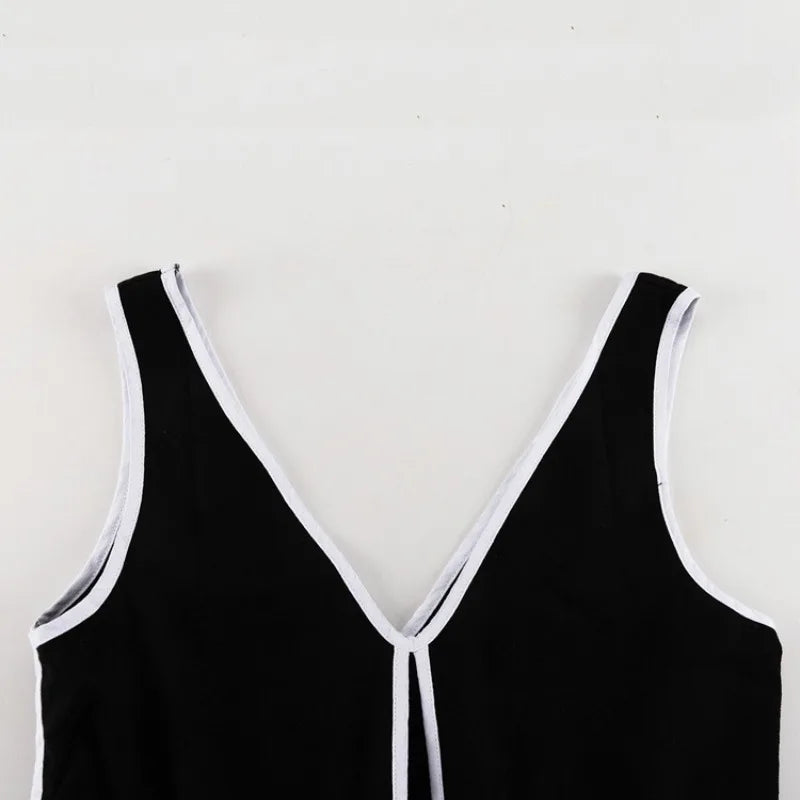 LIZAKOSHT  -  Clashing Colors Tank Tops And Pant 2 Piece Sets For Women Fashion V Neck Sleeveless Pullover Top Lace Up Loose Pant Suit