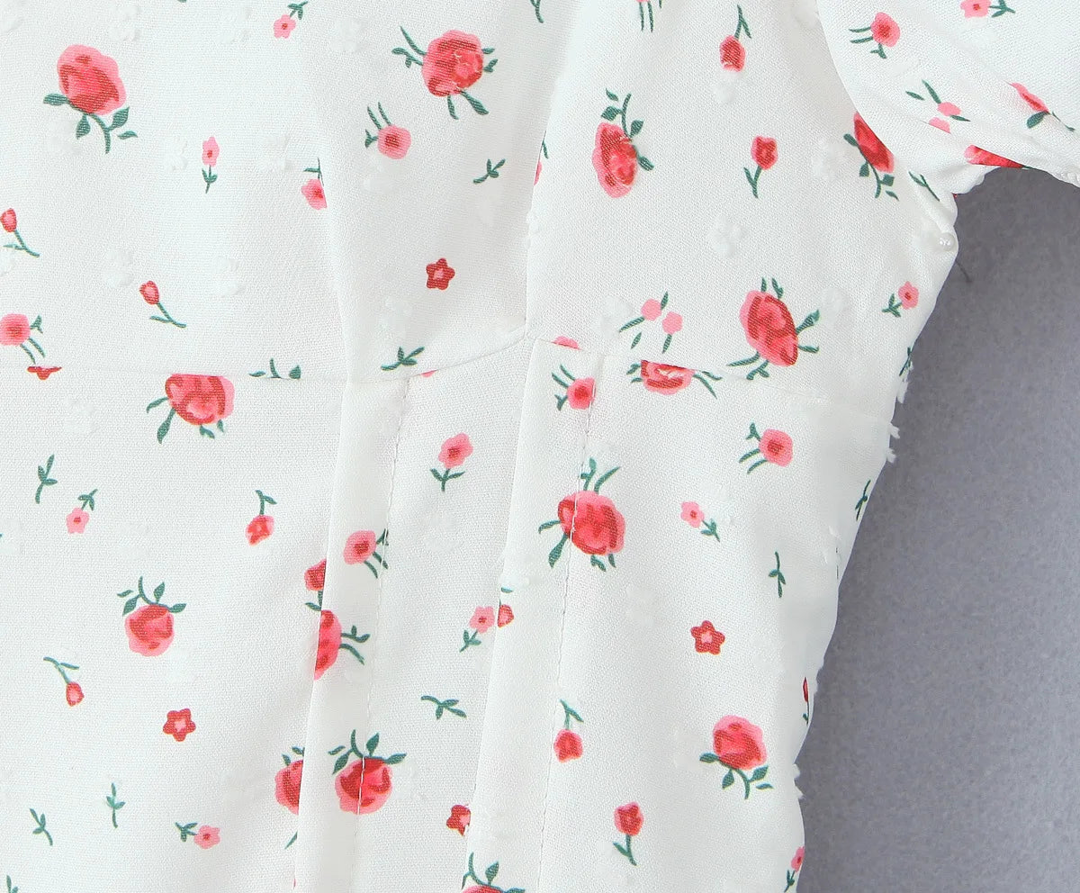 LIZAKOSHT  -  Summer French Sweet Wind Strap Waist Thin Cake Layer Bubble Sleeve Dress