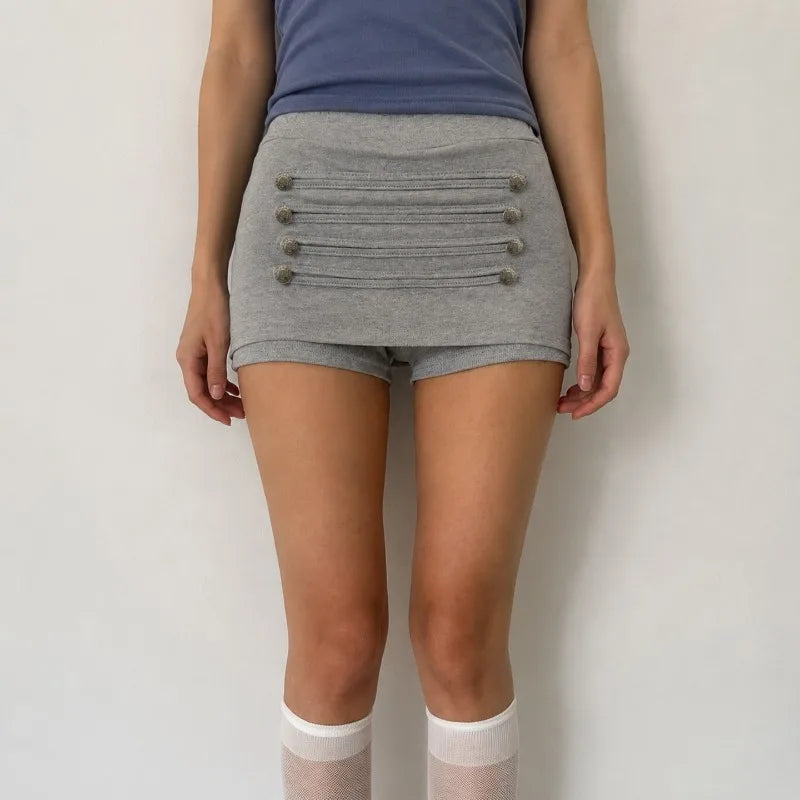 LIZAKOSHT  -  Korean Vintage Heavy Buttons Appliques Design Shorts Skirt Y2k Aesthetic All Match Preppy Style Casual Skirt Spice Girl Bottom