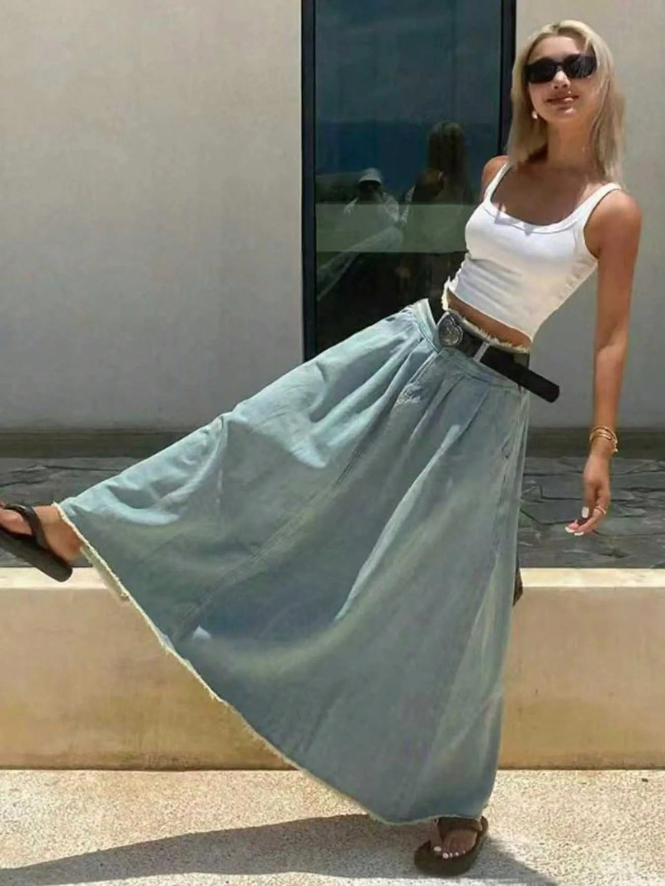 LIZAKOSHT  -  Spring New American Style Casual Elegant Versatile Denim Skirt Straight Cut Long Casual Chic Midi Skirt for Daily Wear