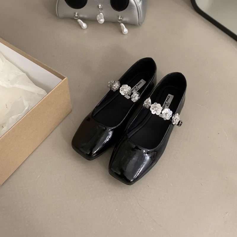 LIZAKOSHT  -  Spring Square Toe Shallow Women Flat Shoes Fashion Black Ladies Elegant Mary Jane Shoes Casual Dress Outdoor Boat Pumps