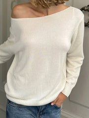 LIZAKOSHT  -  Skew Collar Solid Knit Pullovers Autumn Fashion Casual Loose Sweaters All-match Korean Chic Women's Outfits 90s