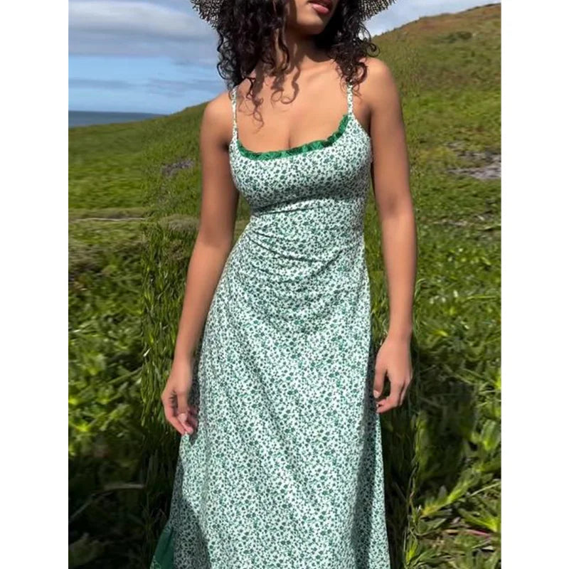 LIZAKOSHT  -  Vacation Dresses y2k Clothes Women Floral Print Spaghetti Strap Sleeveless A Line Long Dress Beach Party Dresses