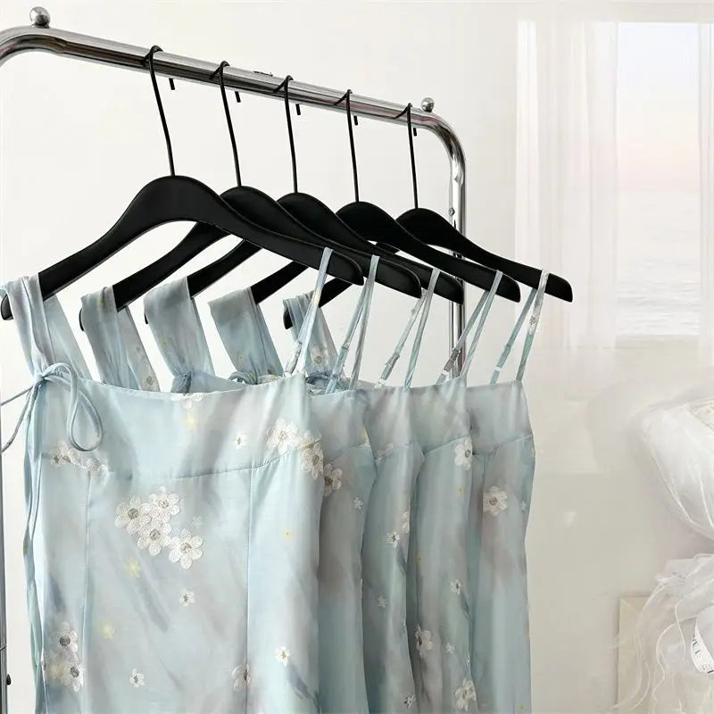 LIZAKOSHT  -  Midi Dress Blue Tie Dye Lace Up Floral Print Sleeveless Women Casual Spaghetti Strap Elegant Summer Slim Long Dress