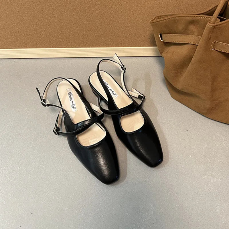 LIZAKOSHT  -  Spring New Women Sandal Fashion Round Toe Ladies Elegant Slingback Shoes Square Low Heel Outdoor Dress Pumps New Woamn Shoe