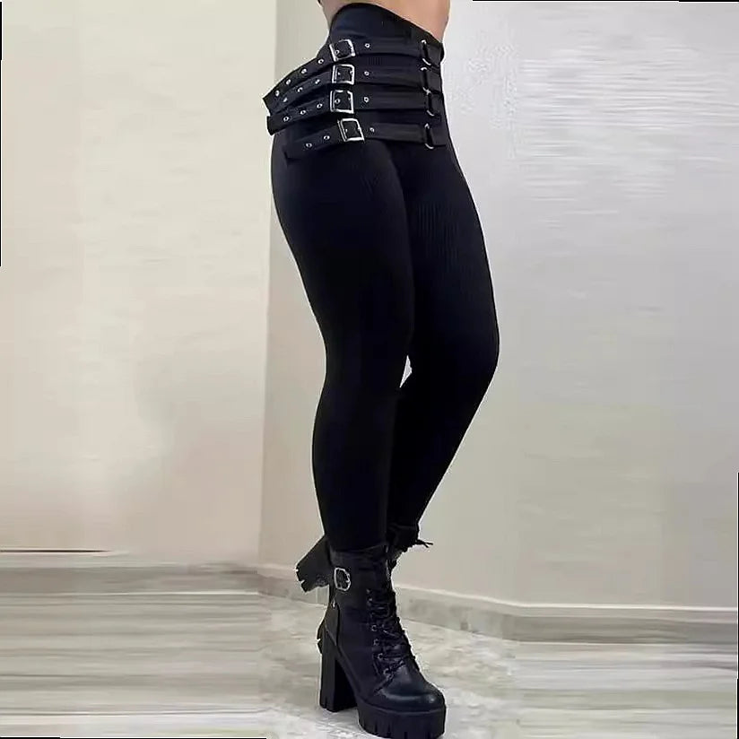 LIZAKOSHT  -  High Waist Buckle Slim Pants Women Tights Pencil Pants Leggings Jumpsuit Spring Summer
