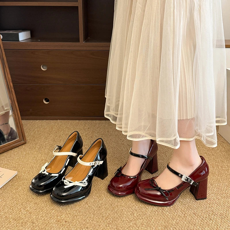 LIZAKOSHT  -  Platform Height Increase Women Mary Jane Shoes Ladies Elegant Thick Heel Dress Pumps Spring Ladies Leather Shoes