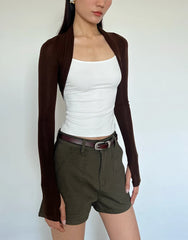 LIZAKOSHT  -  Women Long Sleeve Cropped "Take A Walk" Fitted Arm Warmers Tencel Wool Wrap Tee