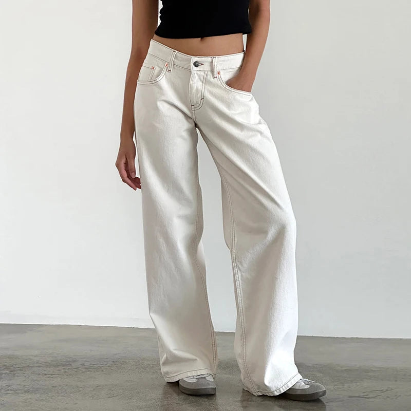 LIZAKOSHT  -  Women Y2K Aesthetic Low Rise Baggy Jeans Loose Fit Boyfriend Straight Wide Leg Denim Pants Trendy Stretch Trousers