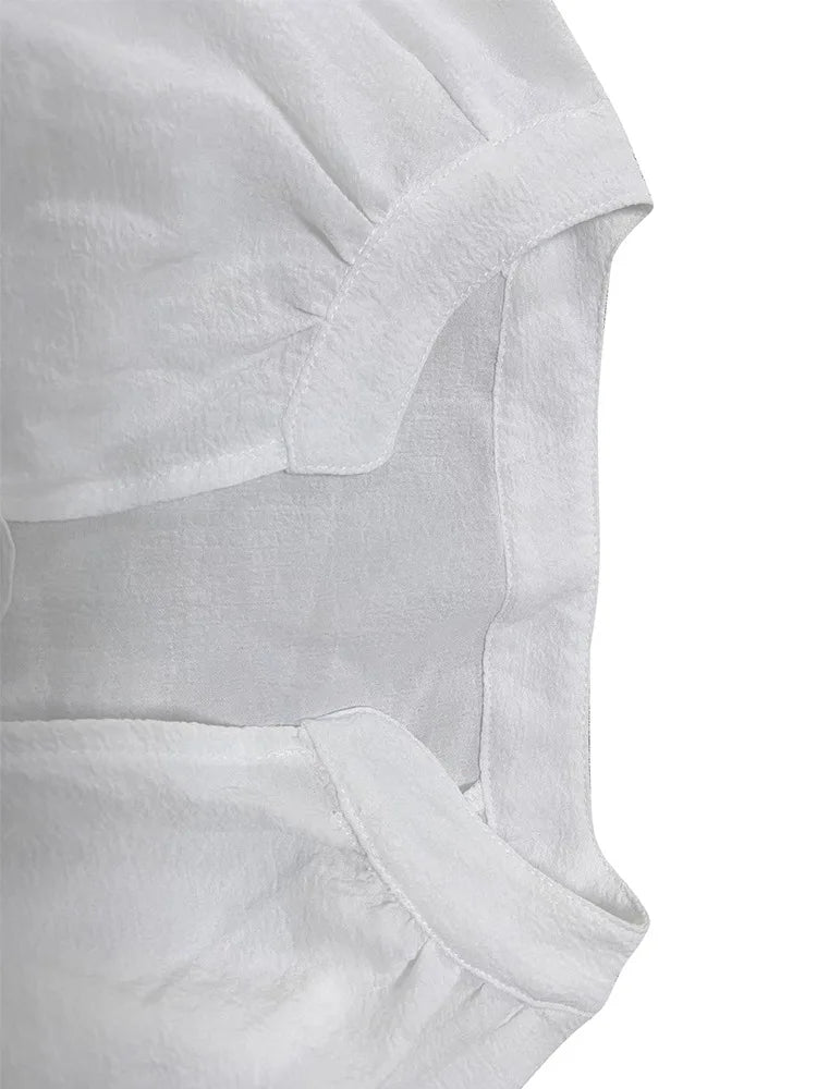 LIZAKOSHT  -  Spring Summer 2025 White Dress Women V-neck Lace-up High Waist Mini Dress Lantern Sleeve Solid Casual Female 53933