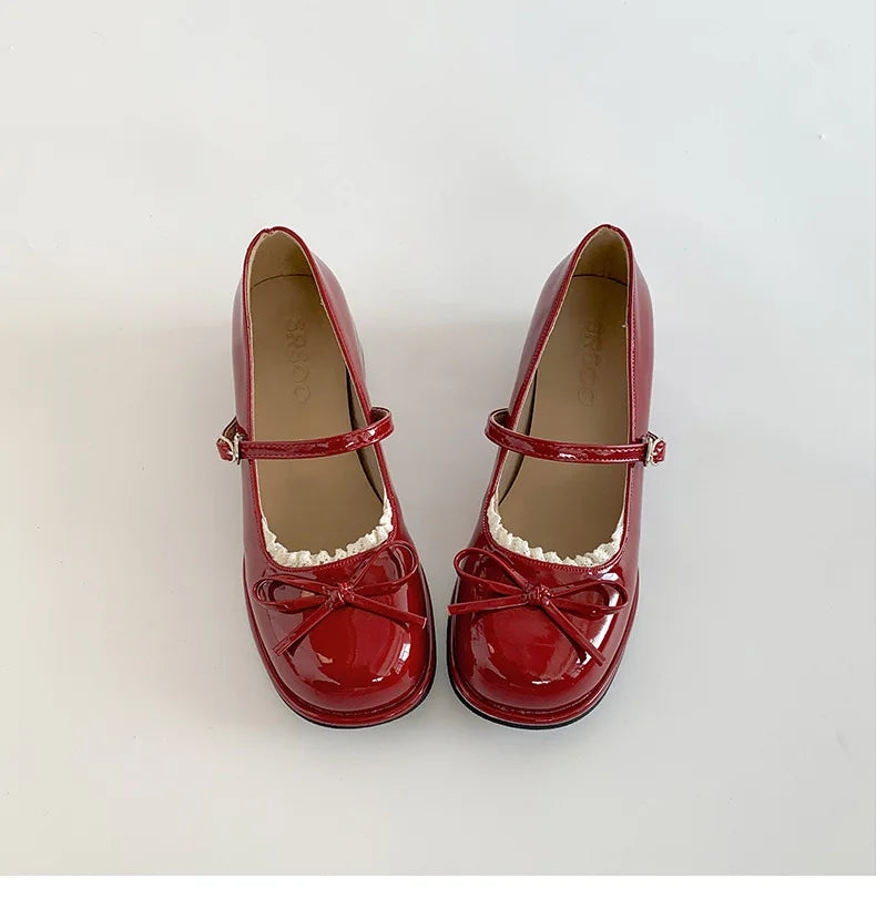 LIZAKOSHT  -  Retro red high-end French thick heel light mouth single shoes women's summer new with skirt versatile Mary Jane shoes