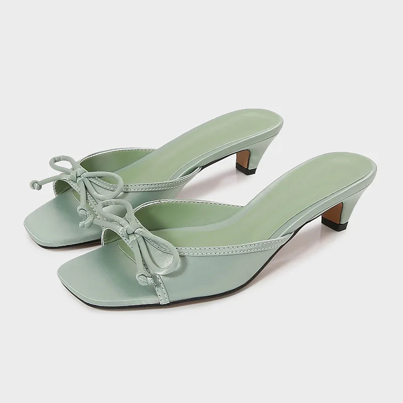 LIZAKOSHT  -  Kitten Heels Summer Women Mules Shoes Vacation Open Toe Classic Butterfly-knot Hot Sale Luxury Designer Ladies Modern Sandals