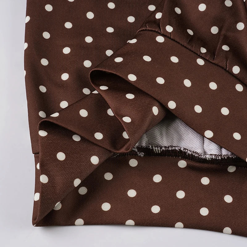 LIZAKOSHT  -  Retro Brown Polka Dot Print Hooded Sweatshirt Women Zip-Up hoodie Coats Clothes Women Autumn Going Out Outfit Streetwea
