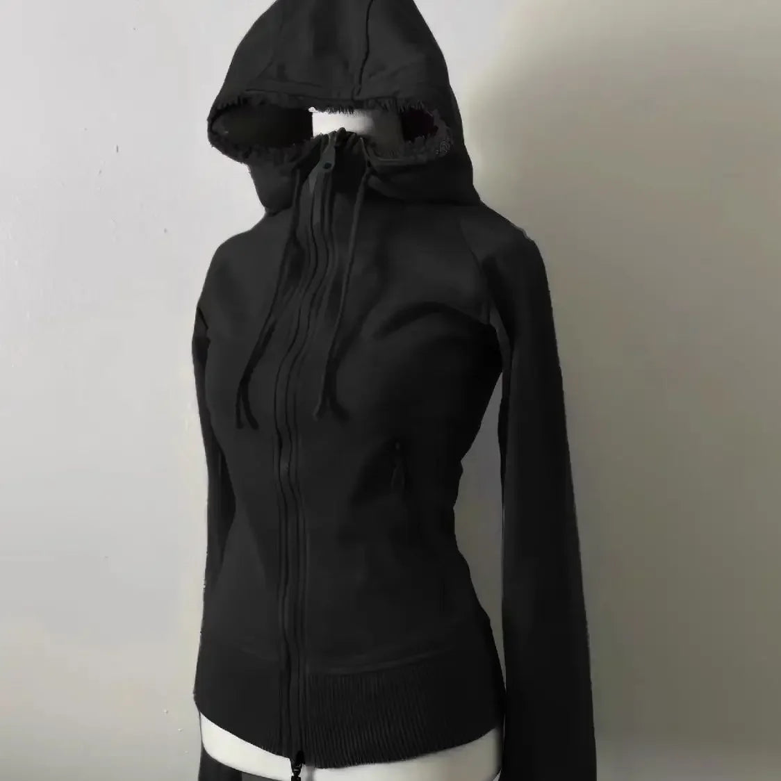 LIZAKOSHT  -  American Retro Solid Color Zipper Slim Sweatshirt Stylish Zippered Hooded Lambswool Sweatshirt Harajuku Hip Hop Y2k Sweatshirt