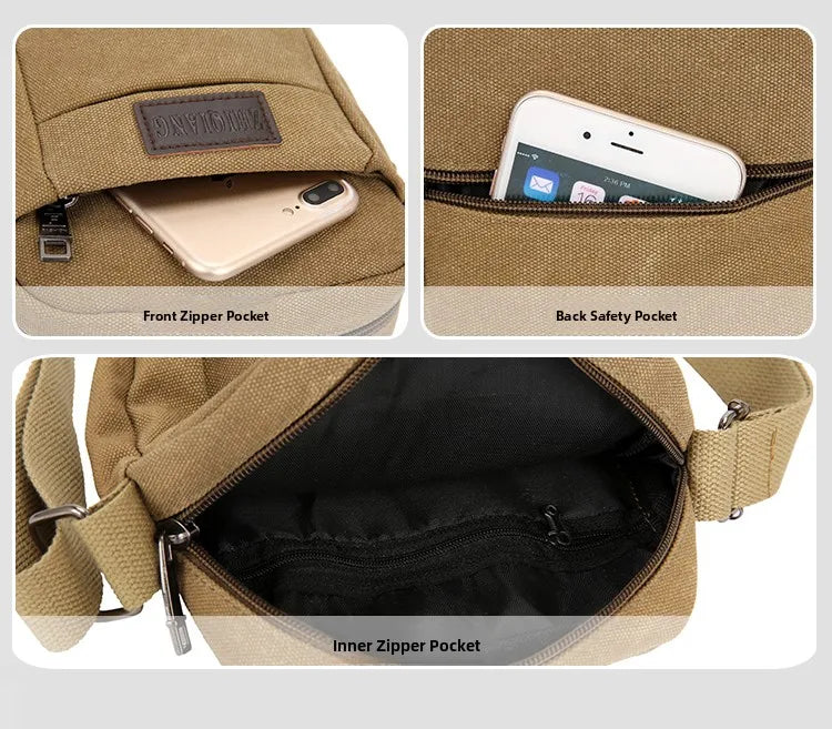 LIZAKOSHT  -  Outdoor Canvas Crossbody Chest Bag Men's Single oulder Sling Bag Faion  Bapa Mobile Phone Bag Leisure Sports