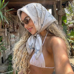LIZAKOSHT  -  New Shell Silk Square Scarf Satin Starfish Neck Hair Tie Foulard Bandana Hijab Headband Hair Accessories