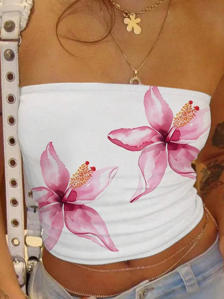 LIZAKOSHT  -  Sexy Women's Floral Printed Vest Elegant Lady Pleated Sleeveless Camisole Top For Femal 2025 Summer New Chic Street Holiday Wear