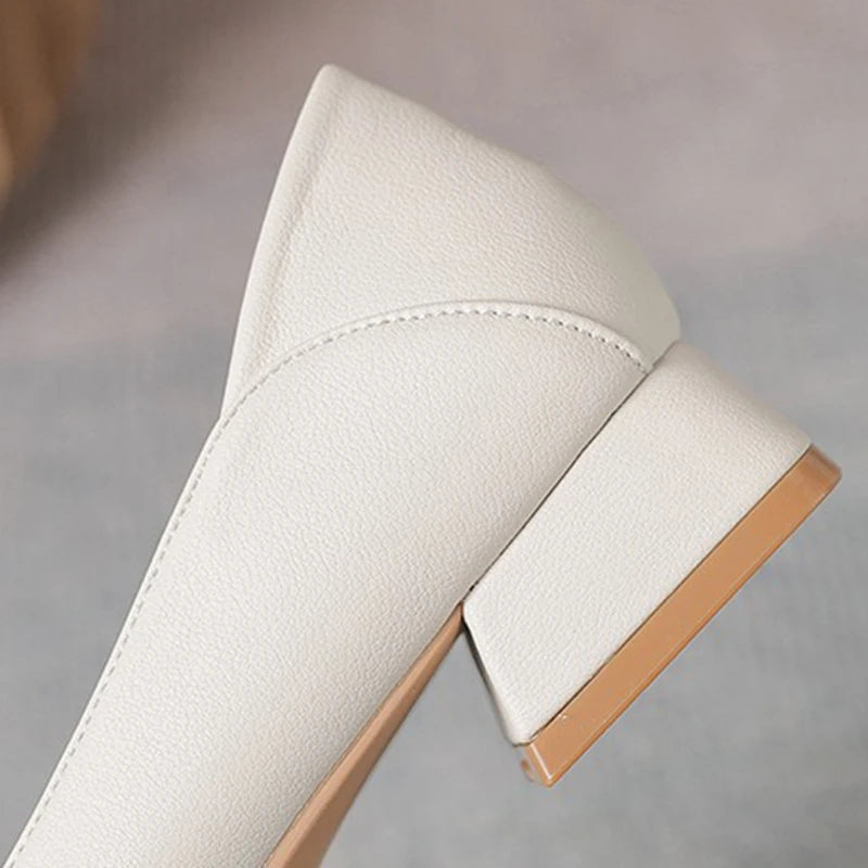 LIZAKOSHT  -  New Women 2.5cm High Heels Retro Style Pumps Female Elegant Pearl Pointed Toe Block Heels Lady Fashion Shallow Party Shoes