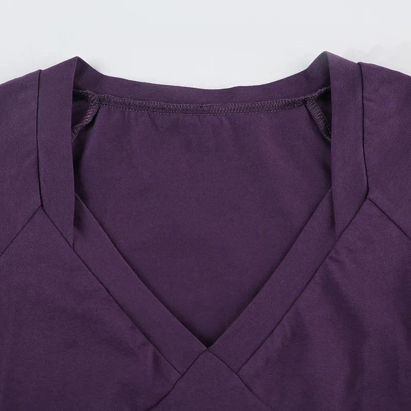 LIZAKOSHT  -  Bow Tie V Neck Short Sleeve T Shirts Women Clothing Summer Girls Tops