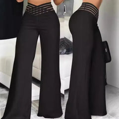 LIZAKOSHT  -  Pants Women's Cutout Cross-over Belted Elegant Commuter Slightly Flared High-waisted Wide-leg New Casual Trendy Niche Versatile