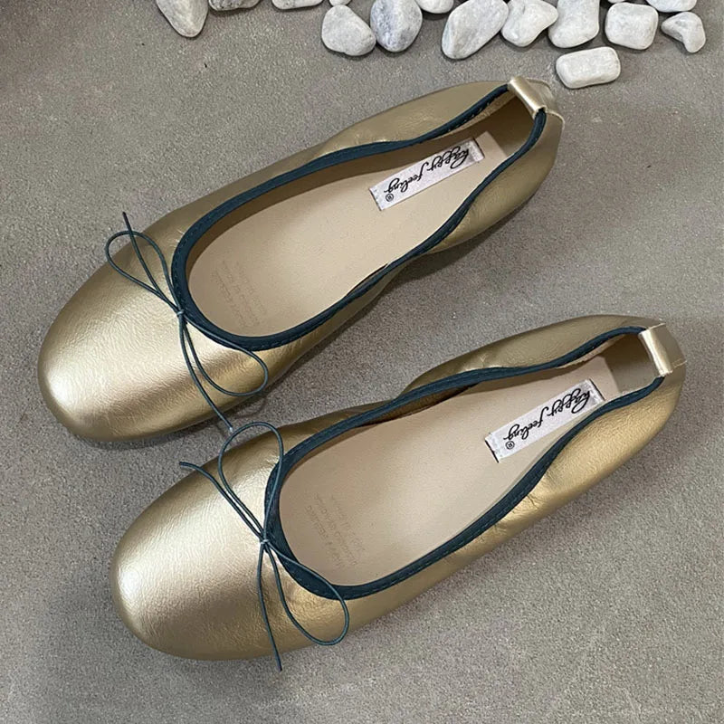 LIZAKOSHT  -  Spring New Women's Round Toe Vintage Flats Soft Loafers Comfortable Leather Ballet Shoes Female Dress Shoes Mujer New Woman