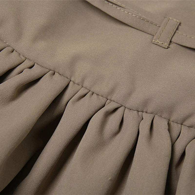 LIZAKOSHT  -  2025 Maillard Style Y2K Retro Brown Hot Girl 2 Piece Sexy Skirt Suit U Collar Sleeveless Bodysuit+Drawstring Pleated Skirts