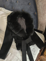 LIZAKOSHT  -  Patchwork Fur V-Neck Lace up Coat Woman Solid Color Long Sleeves Loose Warm Coats Luxury Chic Women's New Autumn Winter Jackets