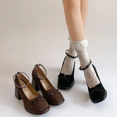 LIZAKOSHT  -  Black square head thick heel high heels women's summer new versatile skirt Mary Jane single shoes