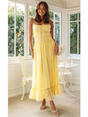 LIZAKOSHT -  Spaghetti Strap White Sundress Flounced Edge Women's Dress Summer Beach Style Maxi Dress Bowknot Boho Vestidos 2024