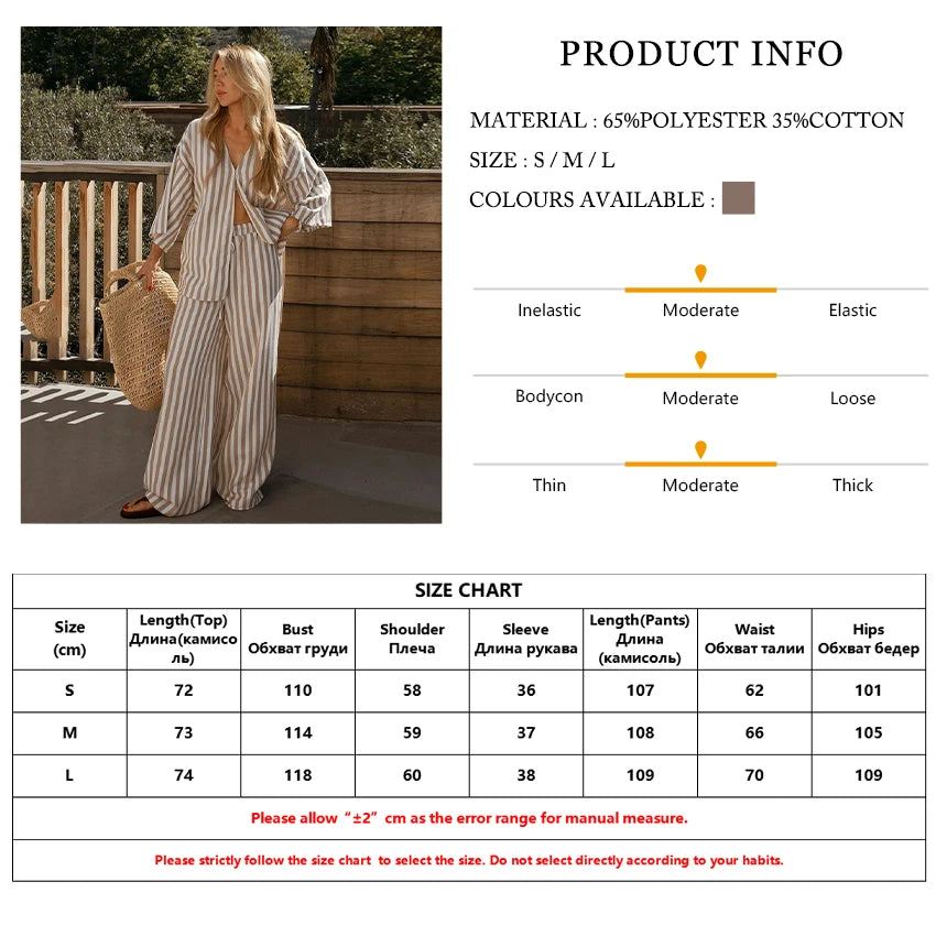 LIZAKOSHT  -  Striped Female Sleepwear Set Sexy Turn-Down Collar Pajama Long Sleeve Nightgown Pants Loose Casual Women Nightie Suit