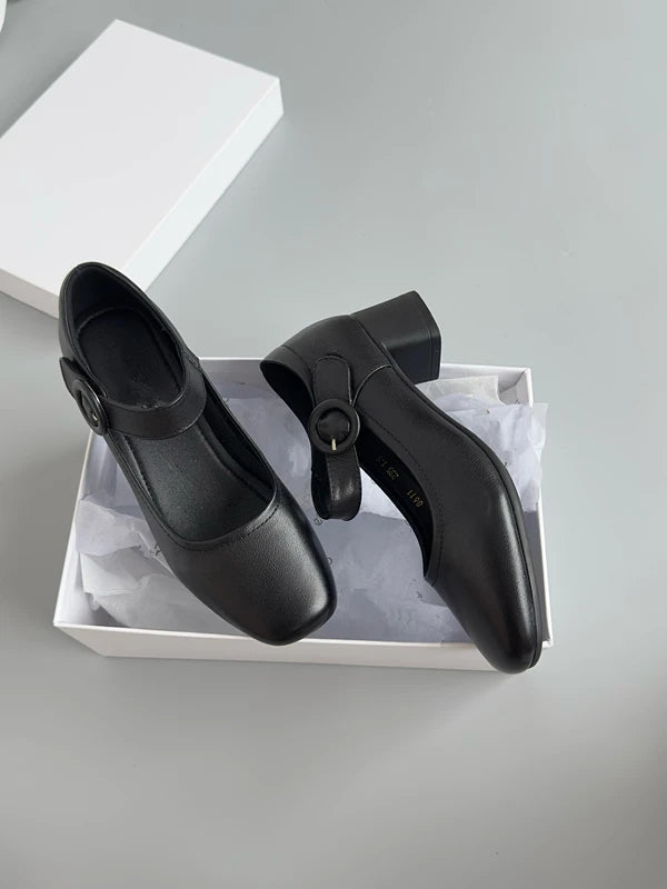 LIZAKOSHT  -  French Style  Fashion Square Heel Shoes Women  Genuine Leather Vintage Mary Jane Shoes Women