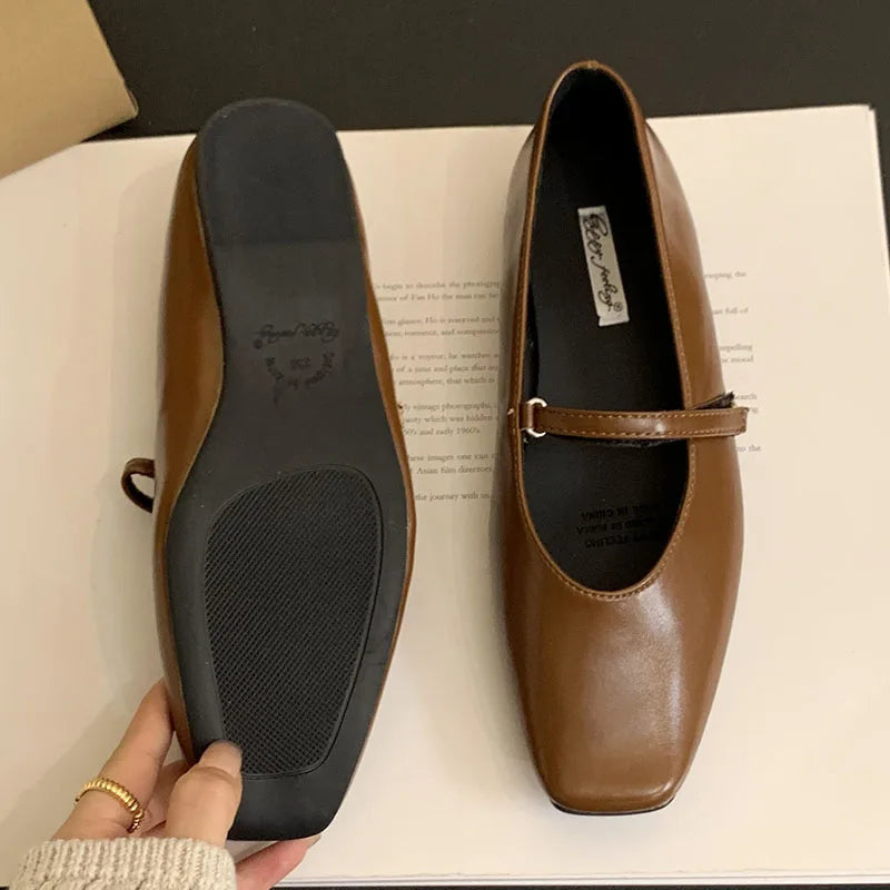 LIZAKOSHT  -  Autumn Women Flat Shoes Fashion Shallow Ladies Mary Jane Shoes Square Toe Soft Flat Heel Outdoor Casual Ballerina New Shoes