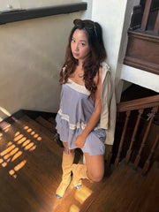 LIZAKOSHT  -  Women  Lace Trim Loose Mini Dress Sleeveless Square Neck Spaghetti Strap Casual Loose Vestidos Lady New Summer Dresses