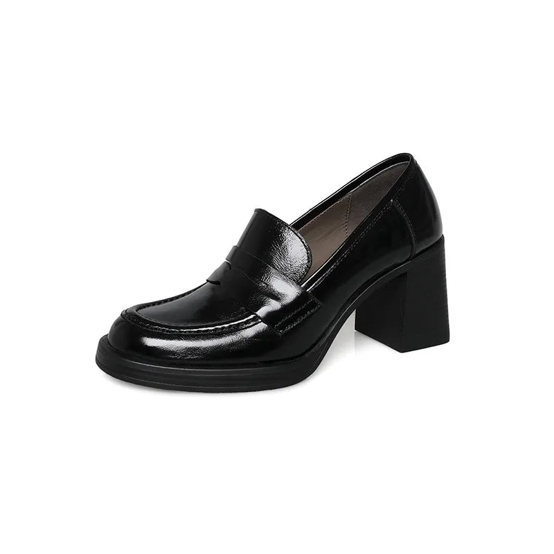 LIZAKOSHT  -  Fashion Shoes New High Quality Genuine Leather Shoes Round Head Coarse Heels High Heels Loafers Shoes Lolita Shoes Women