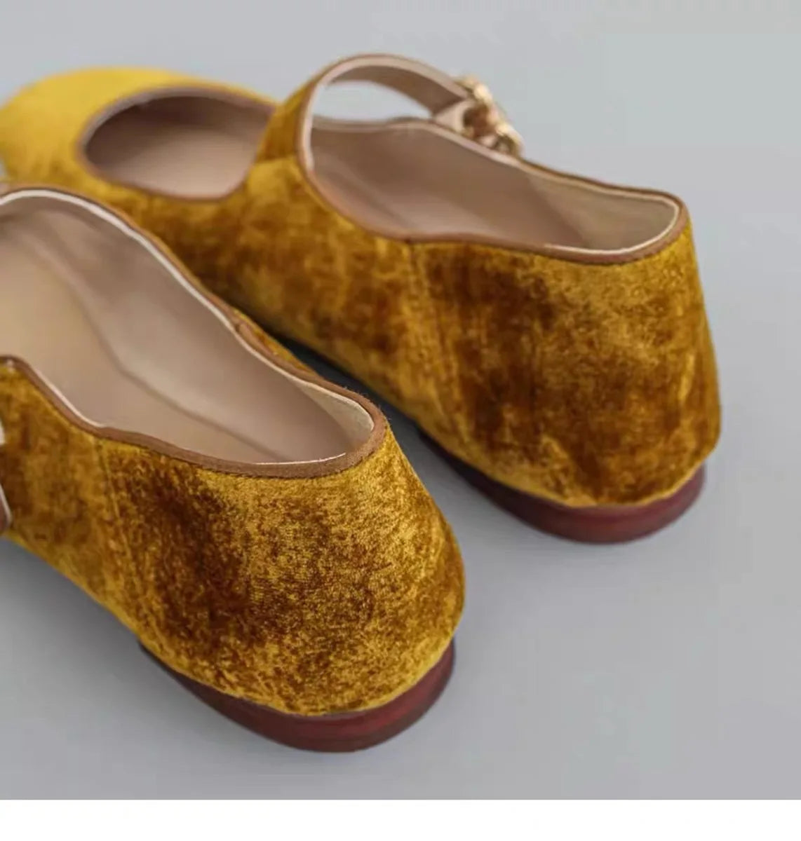 LIZAKOSHT -  Designer Women Velvet Mary Janes Belt Strap Shoes Ladies Square Toe Flats Ballerina Dress Barefoot Loafers Brides Ballets Femmes