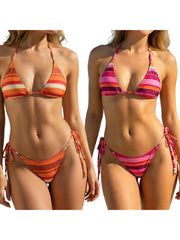 LIZAKOSHT  -  Women s Floral Print Bikini Set Sleeveless Halter Top with Lace-up Back and High Waist Bottoms 2 Pcs Beachwear Swimsuit for