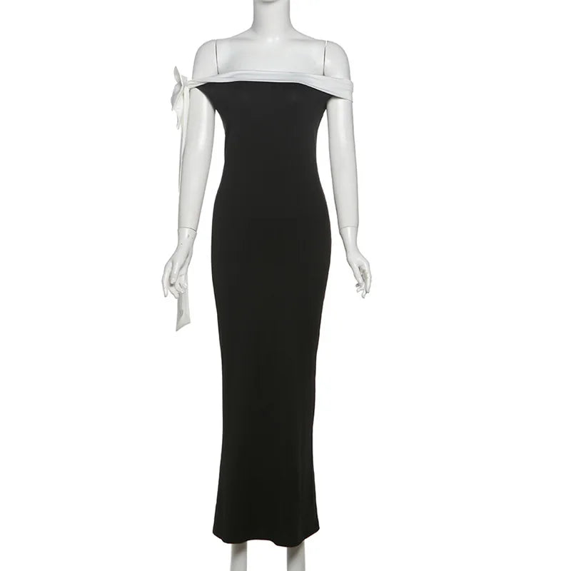 LIZAKOSHT  -  Spring New Women's Elegant Style One Shoulder Strap Color Matching Slimming Dress
