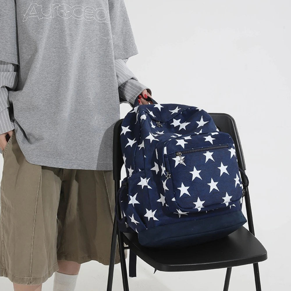 LIZAKOSHT  -  High-capacity Vintage Grunge Men Backpacks All Match Simple Fashion Star Letter Schoolbags Y2k Aesthetic Trendy Backpack Women