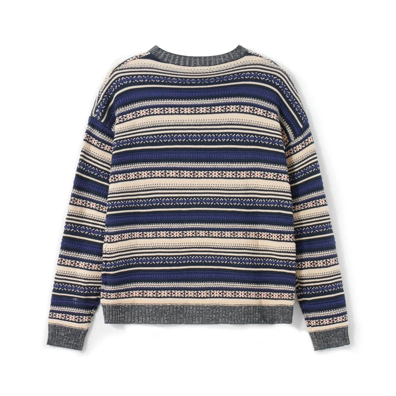 LIZAKOSHT  -  00s Cottage Grunge Striped Knitted Sweater Autumn O Neck Long Sleeve Knitwears Preppy Style Vintage Y2K Baggy Pullovers Women